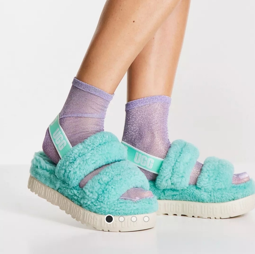 UGG Oh Fluffita Tide Pool Double Strap Sandal Aqua NIB